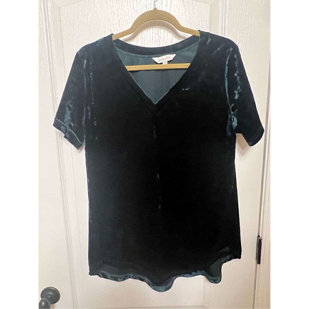 amaryllis green crushed velvet v-neck top